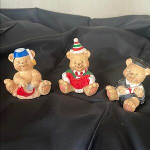 Set of Three Festive Bear Figurines teddy babies January /august & June